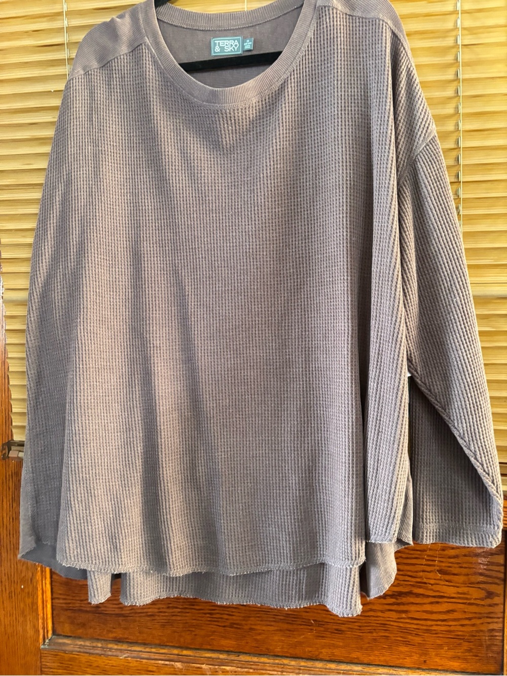Terra & Sky Taupe Waffle Knit Long Sleeve Top